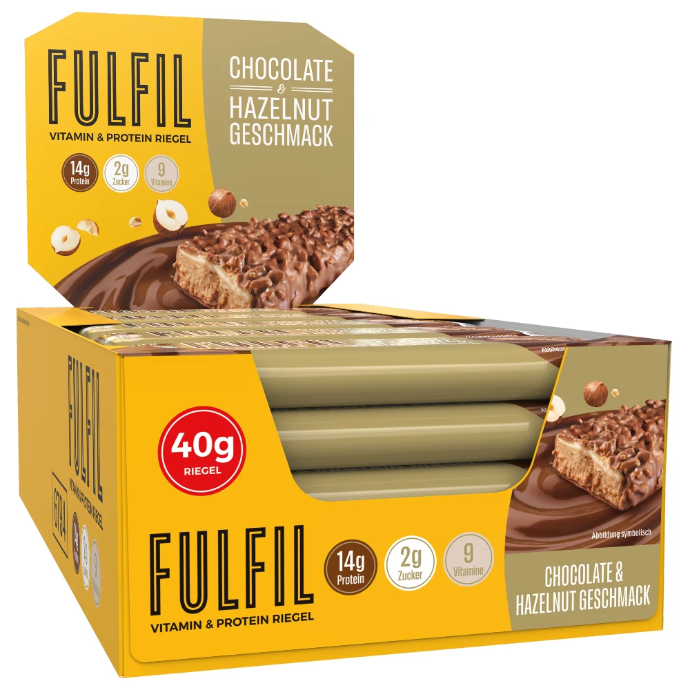 FULFIL_40G_CHOC_HAZELNUT_DISPLAY FULFIL – Melkchocolade hazelnoot Bar (15x 40g) - Afbeelding 1